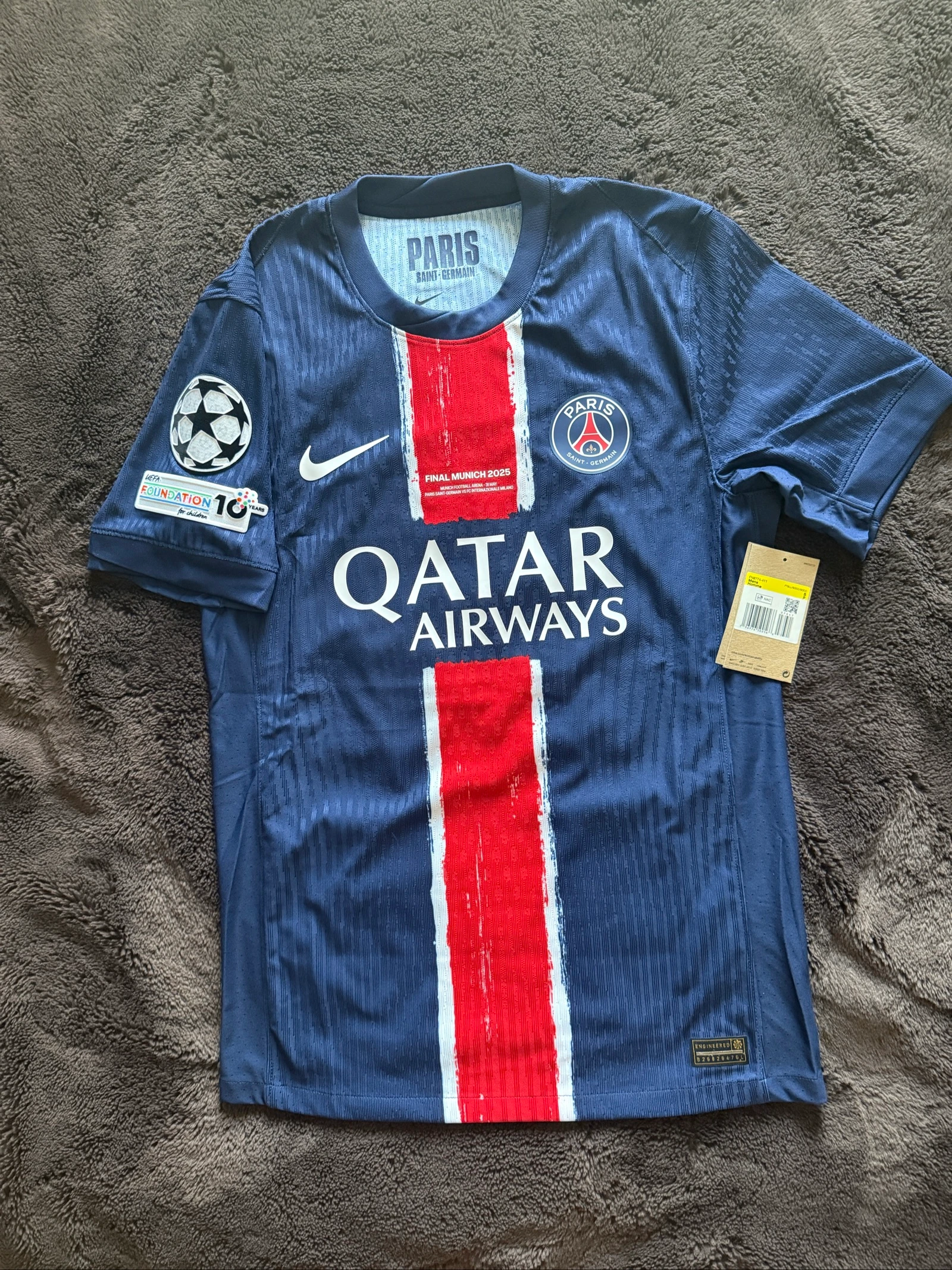Maillot Psg Officiel 2024/2025 Doué  Vapor Match Taille S Finale Munich Ldc Neuf